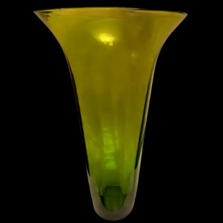 Blenko Glass XL Hand Blown Green Floor Vase 19”x10” Panel Design