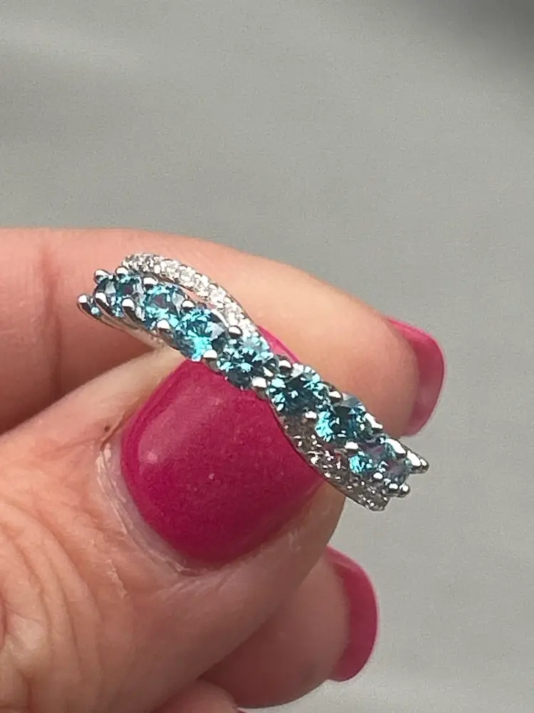 Promise. Collection Sterling Silver Aqua Blue Gemstone Eternity Band Ring – Size 7 | YCI 925 | Presidium Tested