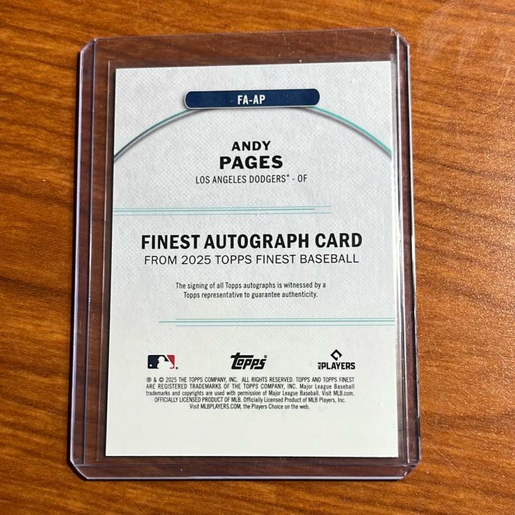 Andy Pages Auto. 2025 Topps Finest. Los Angeles Dodgers.