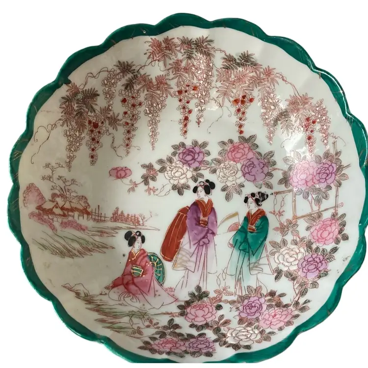 Vintage Geisha Girl Hand Painted Japanese Porcelain Bowl