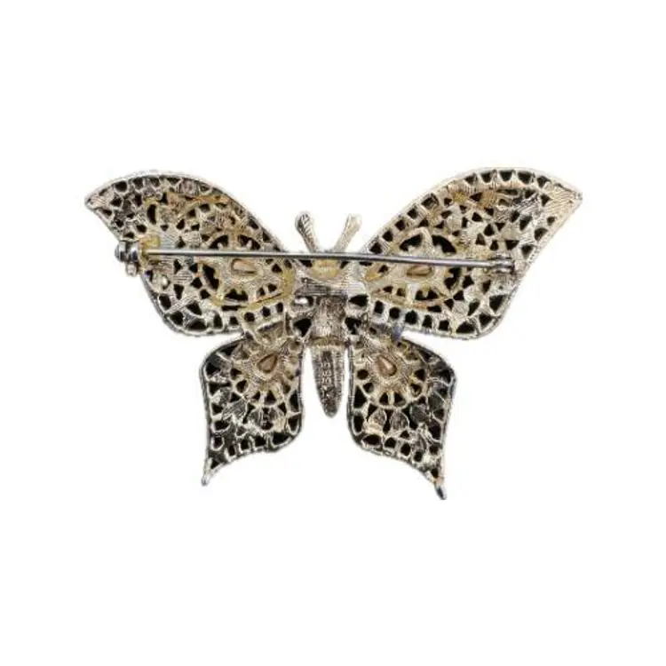 Vintage Gold Tone Multicolor Butterfly Brooch Signed 1565