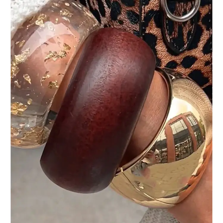 CHUNKY BANGLE SET – GOLD, WOOD & RESIN STATEMENT BRACELETS