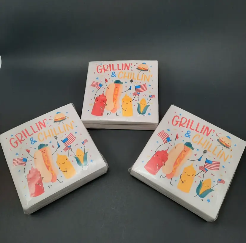 Grillin and Chillin Patriotic Picnic Memorial Day July 4th Hot Dog Paper Cocktail Napkins by Clementine