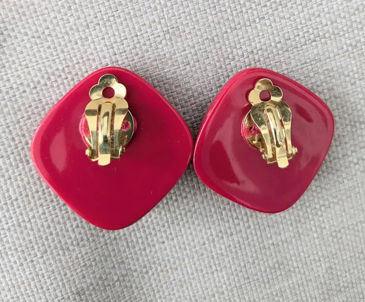 1980's Raspberry Pink Earrings with Black Detail