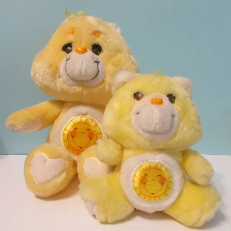 Vintage set of 2 Care Bear stuffed animal Funshine Kenner 1983 1984 teddy-bear plush