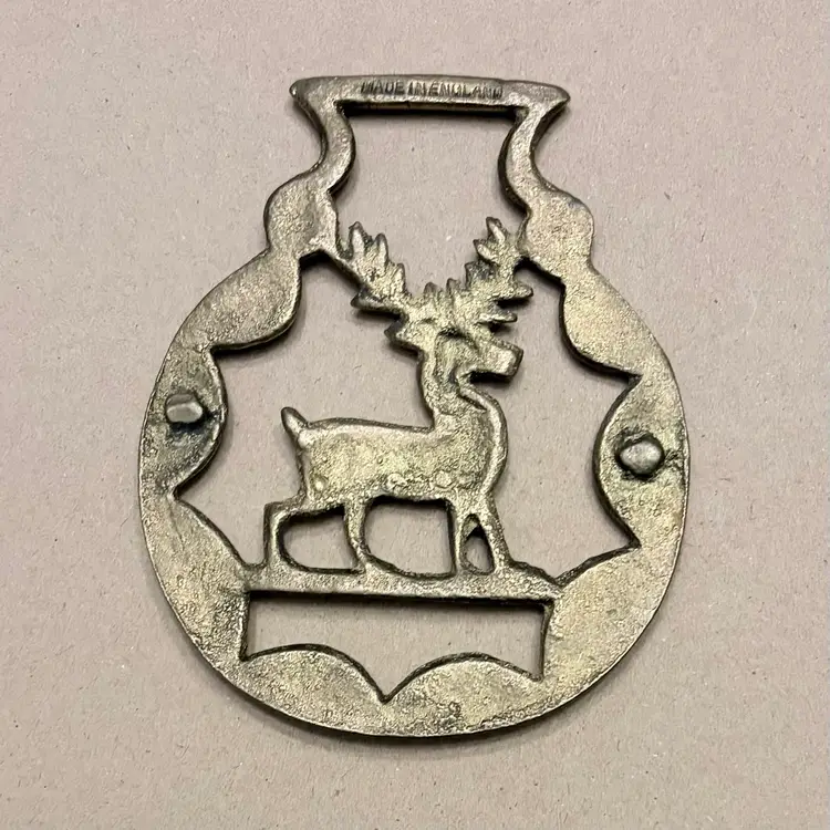 Deer Stag Reindeer Horse Brass Medallion Buckle Equestrian Home Decor Ornament