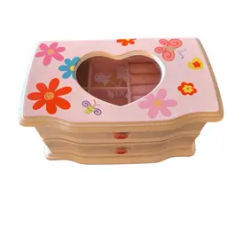 Vintage White wooden jewelry box Flowers With 1 drawer & glass heart on top. 🦋