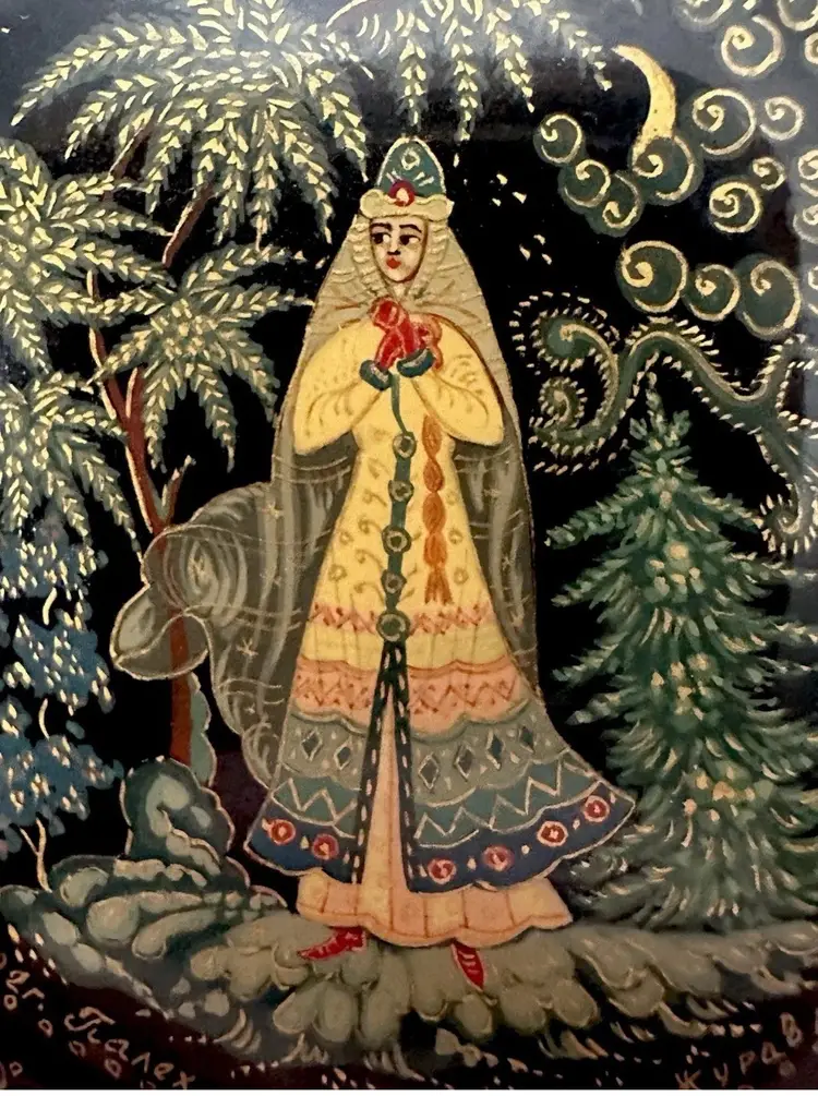 Exquisite Russian Hand-Painted Palekh Lacquer Box, Signed by G. Zhuravlev 1992