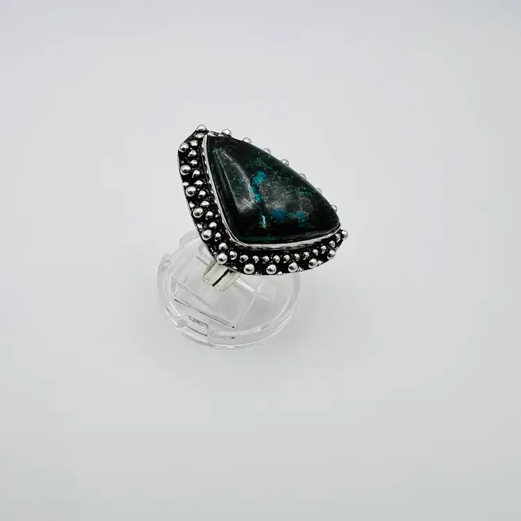 Handcrafted Azurite Ring (size 7.5) in Sterling Silver Finish