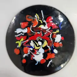 Large Copper Enamel Brooch Pin OOAK Modernist Abstract Style Unmarked MCM + Box