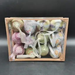 Vintage 2002 Paper Mache Pastel Print Easter Egg Ornaments Set of 12