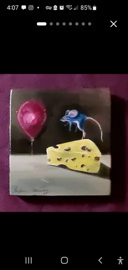 🧡 Original Acrylic Painting on 6 x 6" Wood Panel Frame Surrealism Pop Art Children Gift Artwork...Oh My Lawd Cute!