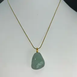 Green Adventurine Necklace Gold Tone Snake  Chain, Lobster Clasp 18” Long