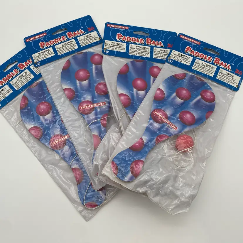TootsieToy Lot of 4 Wooden Paddle Ball Toys - Y2K 2004 - Sealed New Old Stock