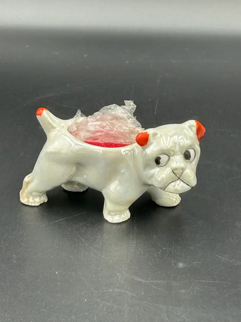 Vintage Bulldog Ceramic Pin Cushion Figurine Germany New Condition.