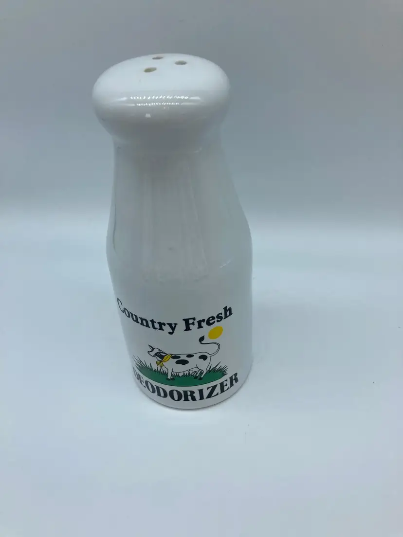 Country Fresh White Ceramic Bottle. Refrigerator Deodorizer With Cow Decoration