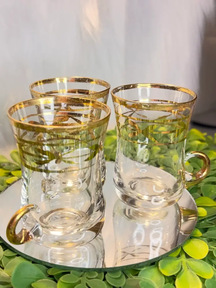 Set of 3 Irish Coffee/Espresso Gold Trimmed Glasses