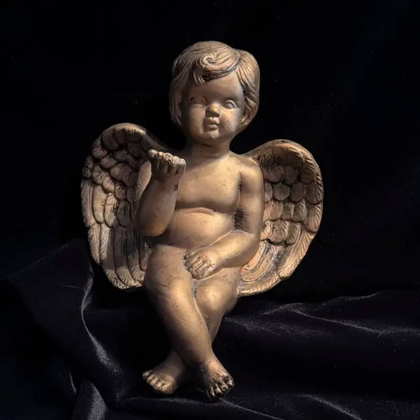 Vintage Gold Chalkware Sitting Cherub
