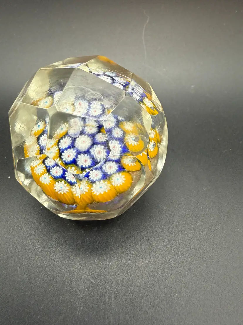 Vintage Faceted Millefiori Paperweight - damaged