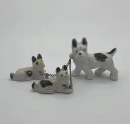 Vintage Dog With Two Puppies on Chain Figurines Ceramic Unmarked