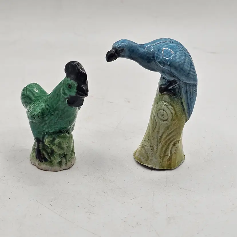 Miniature bird Figurines vintage chicken rooster set of two