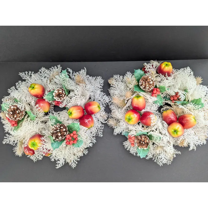 Set of 2 Vintage Kitschy Christmas Plastic Apple & Pinecone Holiday Wreath
