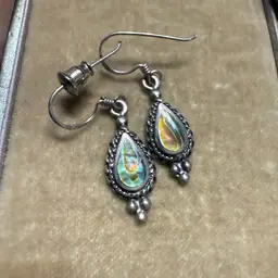 Sterling Silver And Abalone Drop Dangle Pierced Earrings