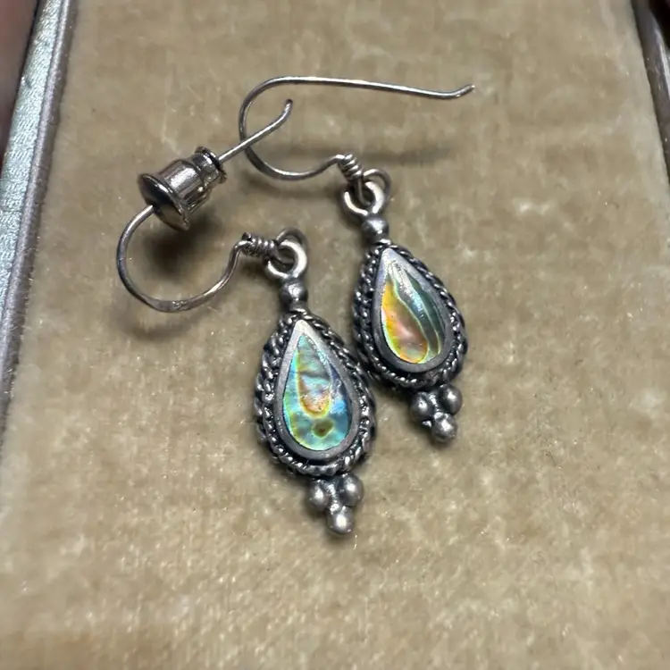 Sterling Silver And Abalone Drop Dangle Pierced Earrings