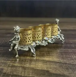 Vintage Hollywood Regency Ormolu Lipstick Holder Cherubs Filigree Vanity