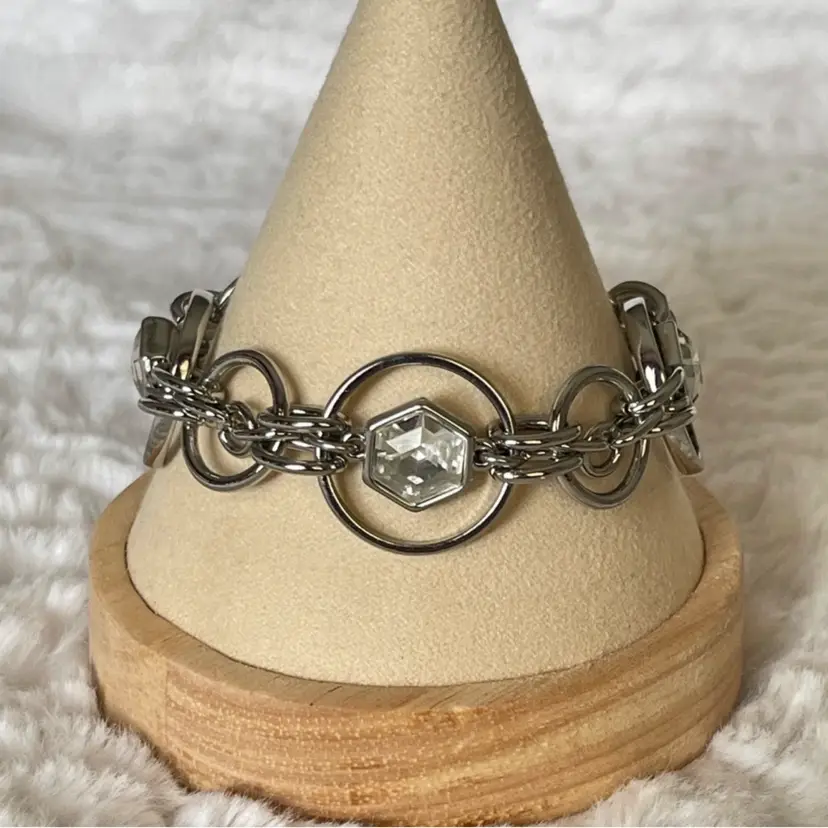 Black House White Market Silver Tone Rhinestone Round Link Bracelet Toggle Clasp