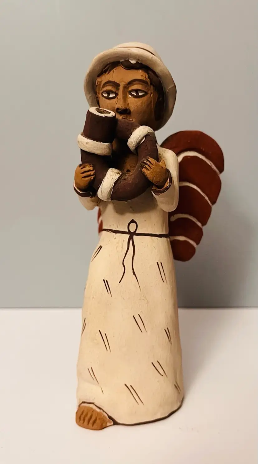 Peruvian Terra Cotta Angel Playing Musical Horn 7”