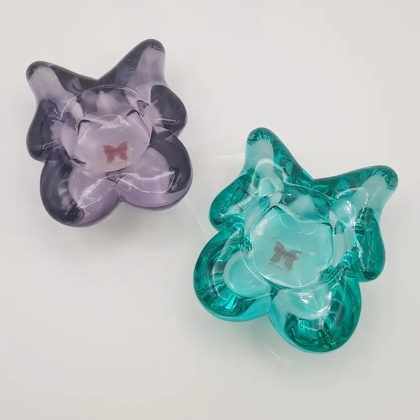 Marquis by Waterford 2 Butterfly Tealight Candle Holders Amethyst Purple & Teal Green AS IS