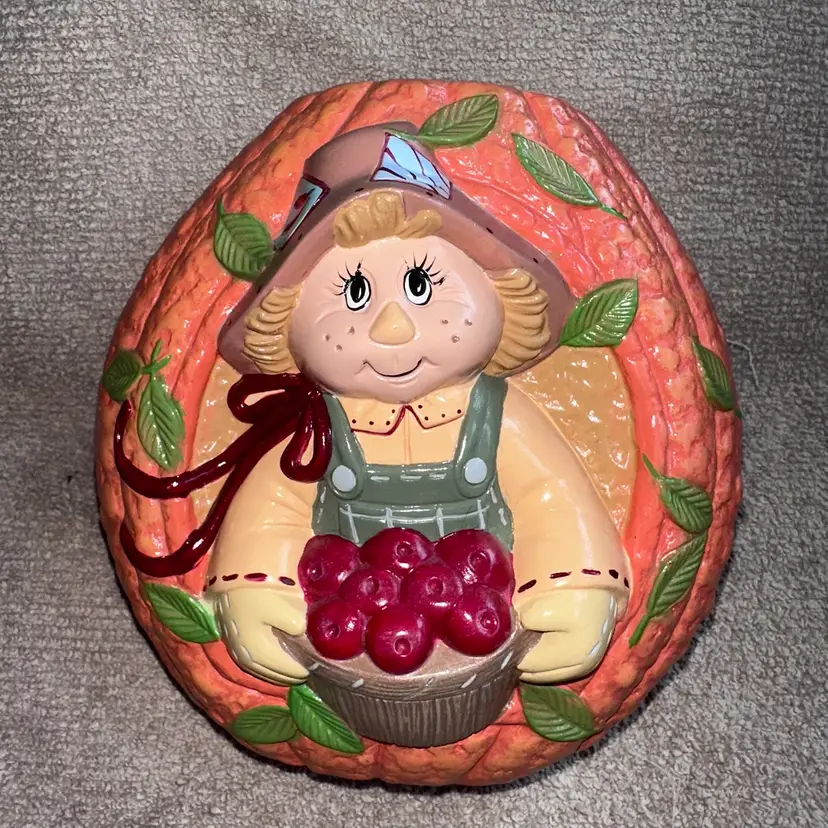 Vintage Hand Painted Ceramic Pumpkin Scarecrow Halloween Fall Tabletop Decor