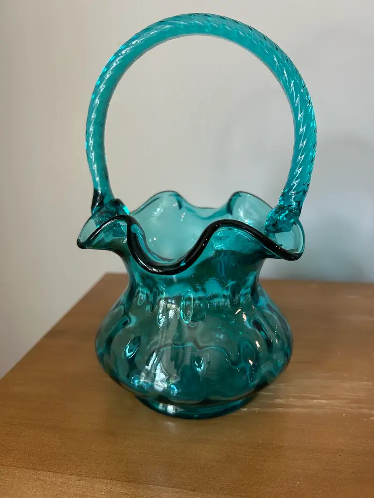 Vintage Rare Fenton Teal Blue Coin Dot Basket
