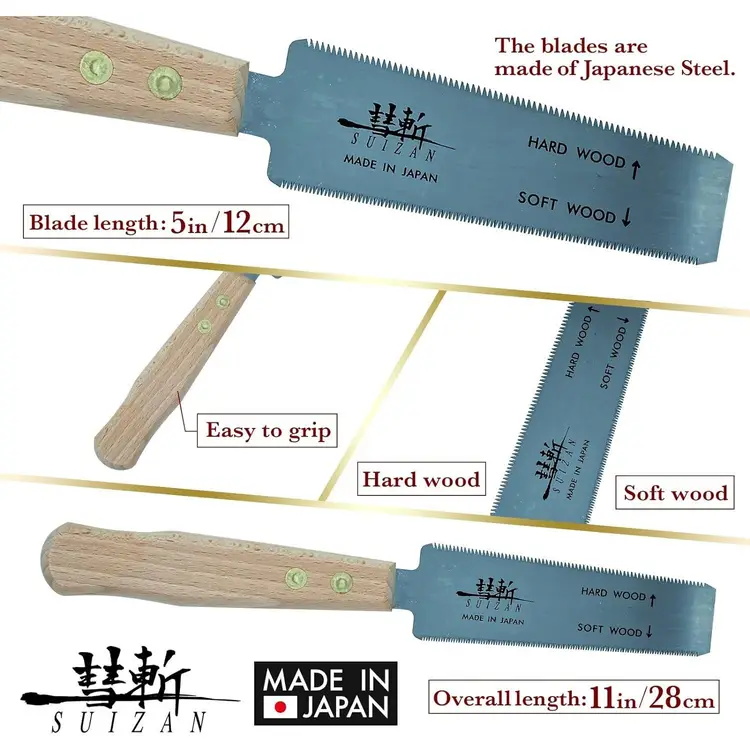 SUIZAN Japanese Flush Cut Saw Small Hand Saw 120mm Pull Saw for Hardwood and Softwood Woodworking Tools Trim Saw