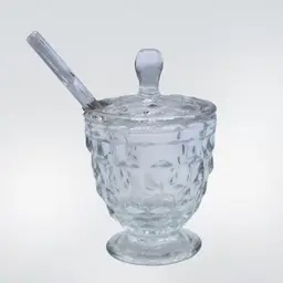 American By Fostoria Glass Mustard Pot With Spoon