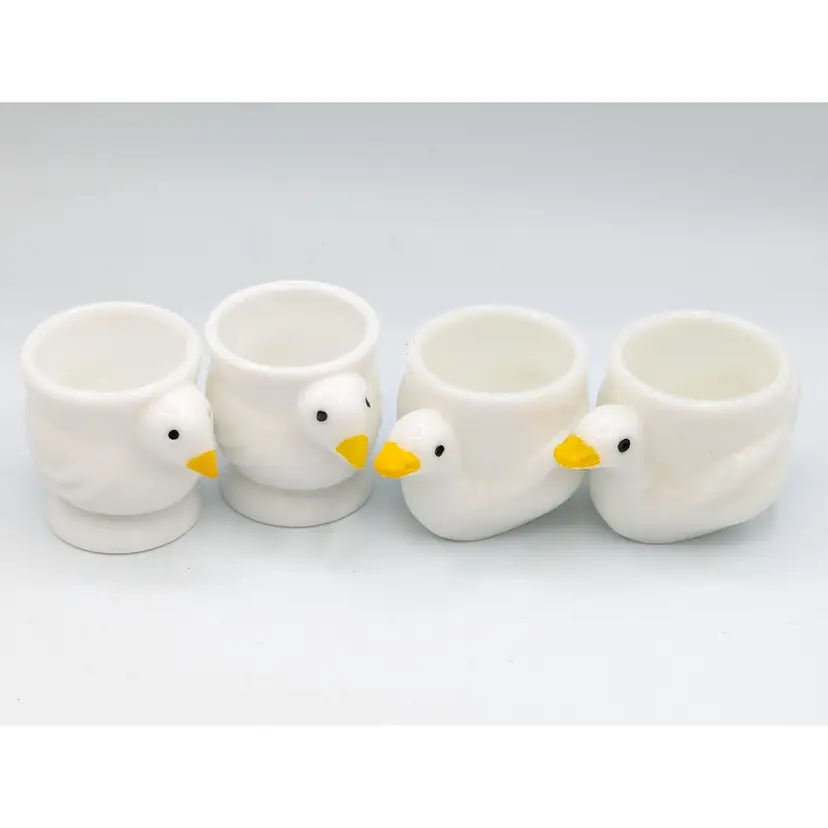 Vintage Set of 4 Opalex Milk Glass Egg Cups Made in France