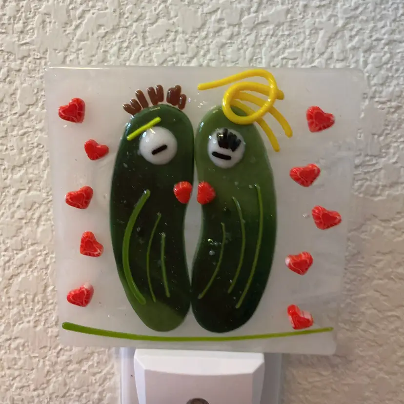 Made by Me! Fused Glass Nightlight 3D Pucker Pickles 4" x 4" Studio Art Handmade