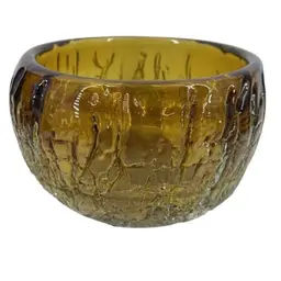 VTG Robin Mix Tunbridge Glassworks Blown Art Glass Bowl 1979 Amber