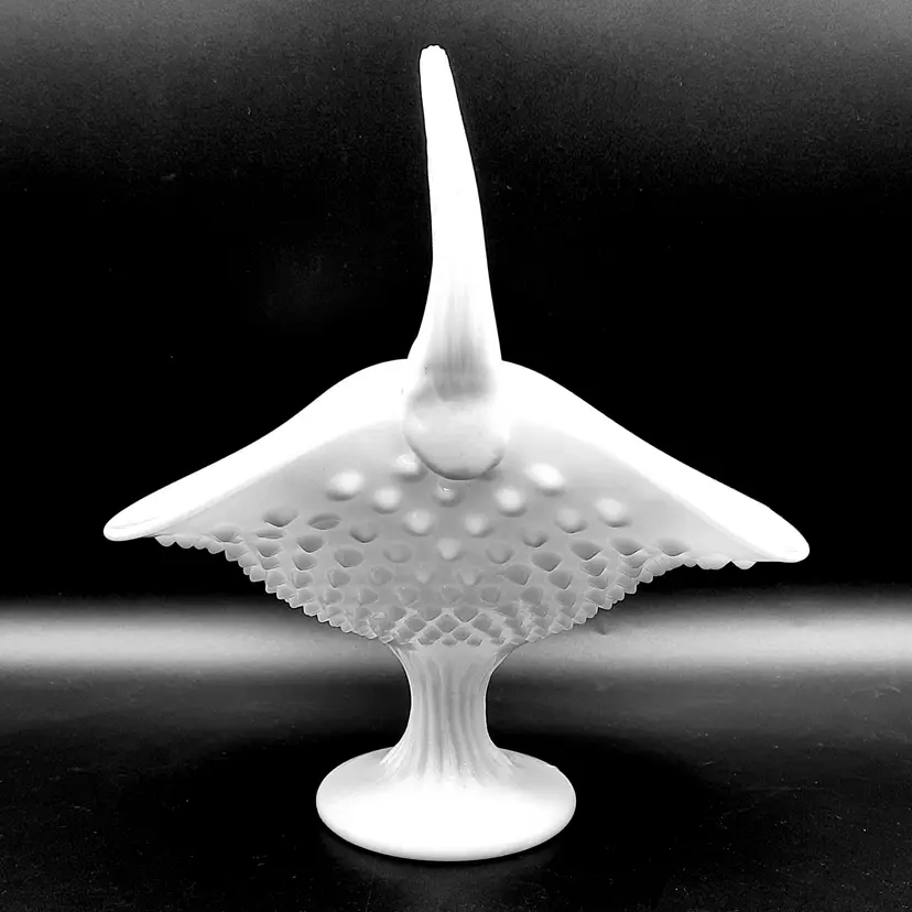White Milk Glass Hobnail Pedestal Basket Smooth Rim