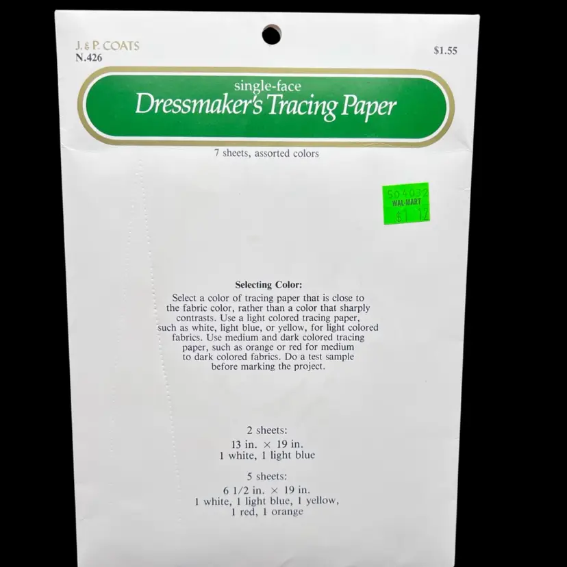 #189A Package Of J. & P. Coats Dressmaker's Tracing Paper N426
Looks To Be Intact And Barely, If At All Used.