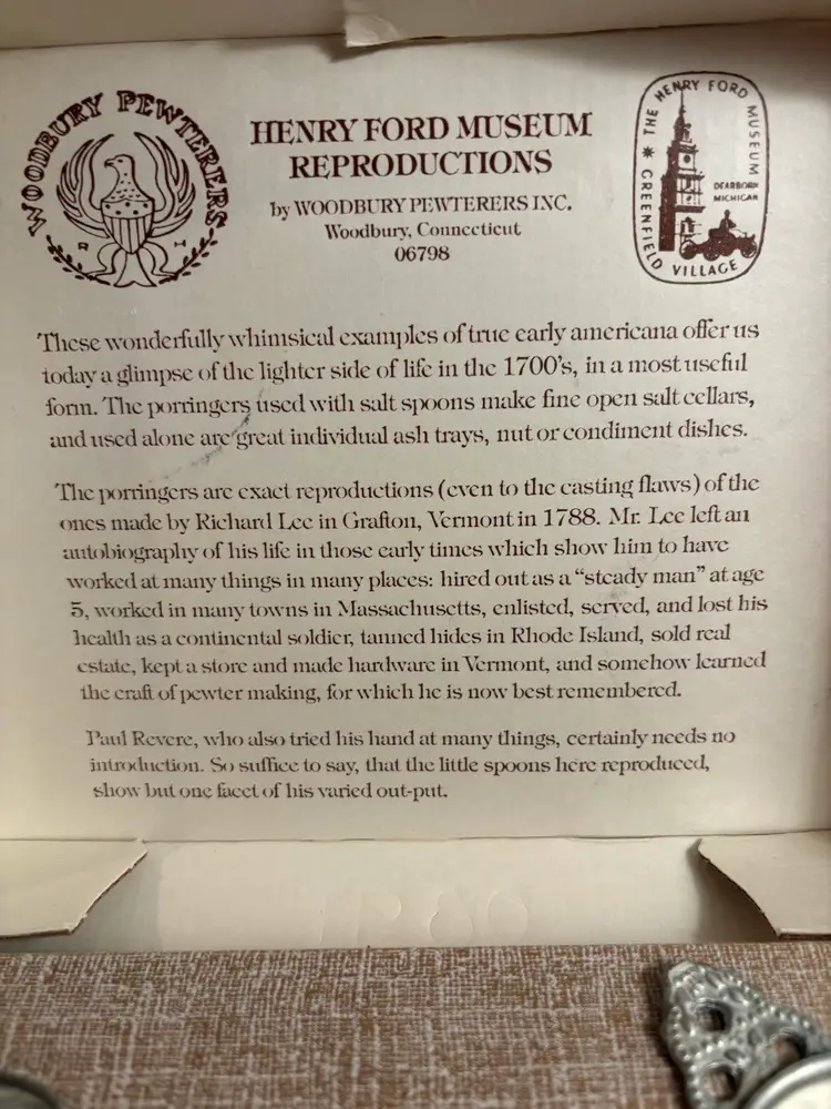 Vintage Henry Ford Woodbury Pewter Porringer Bowls With Spoons Set/Reproduction