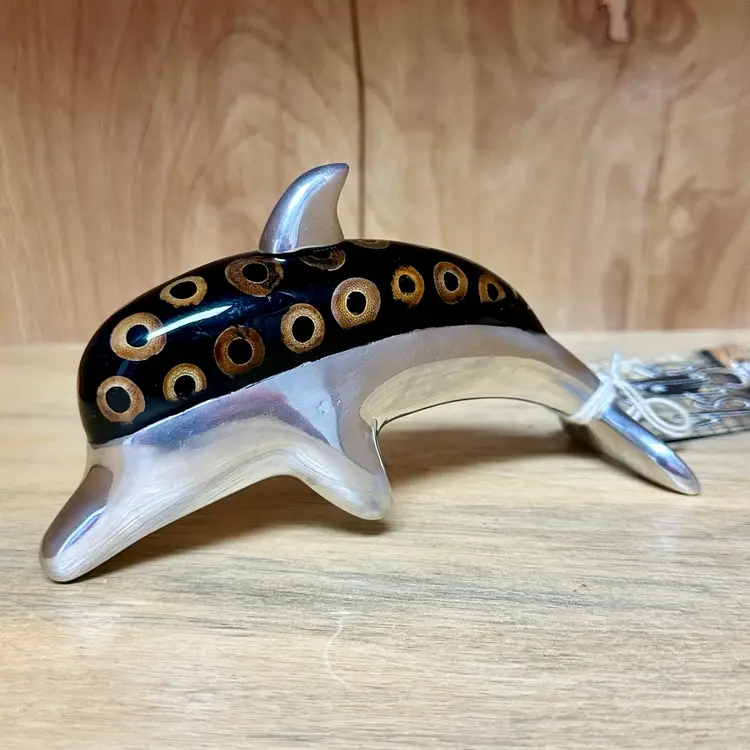 RARE Late 20th Century Atlantis Paradise Dolphin Aluminum & Glass Figurine 6.25”