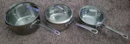 Cuisinart Four Stainless Pour Saucepans w/Lids Straining Covers 1-2-3Qt. Lot 6