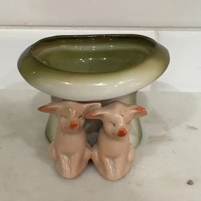 Vintage  Pink Pigs With A Top Hat Toothpick Germany