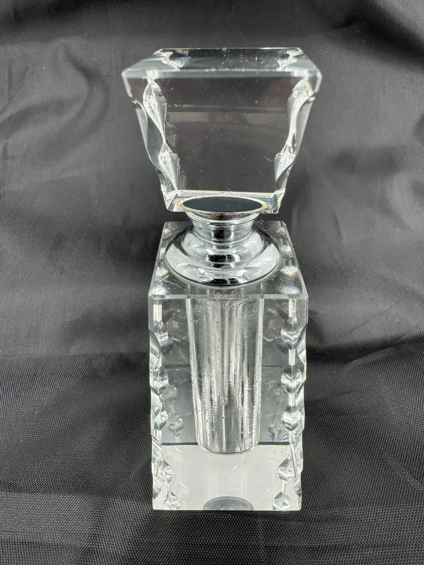 Oleg Cassini Signed Faceted Crystal Perfume Bottle with Glass Applicator