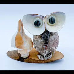 Vintage Shell Owl Figurine Googly Eyes Kitsch Whimsical Fun Coastal Beach Ocean