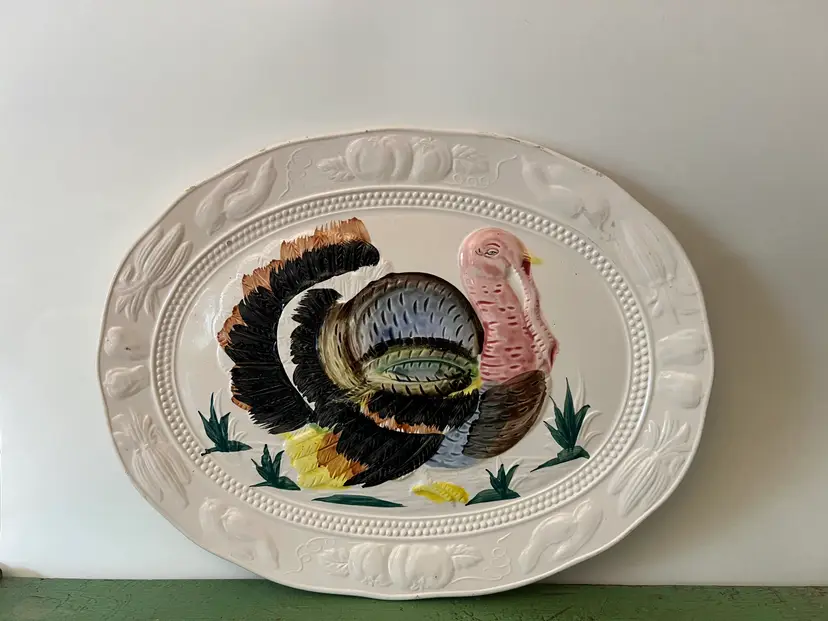 Vintage Turkey Platter. Made in Japan. 3d Raised Design. Serving Tray