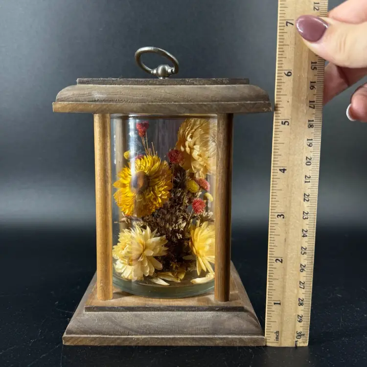 Vintage Wooden Glass Dried Flower Decor