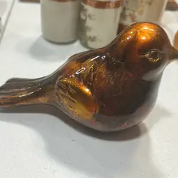 #1465 Brown Gold Foil Wrapped And Lacquered Ceramic Bird Figurine